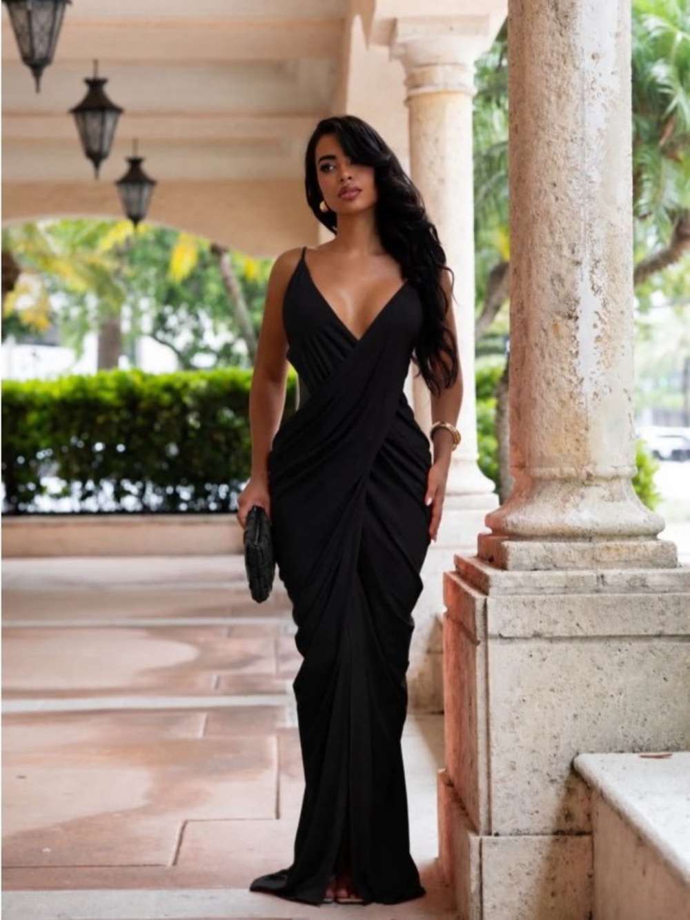 Wrap Front Spaghetti Strap Evening Dress